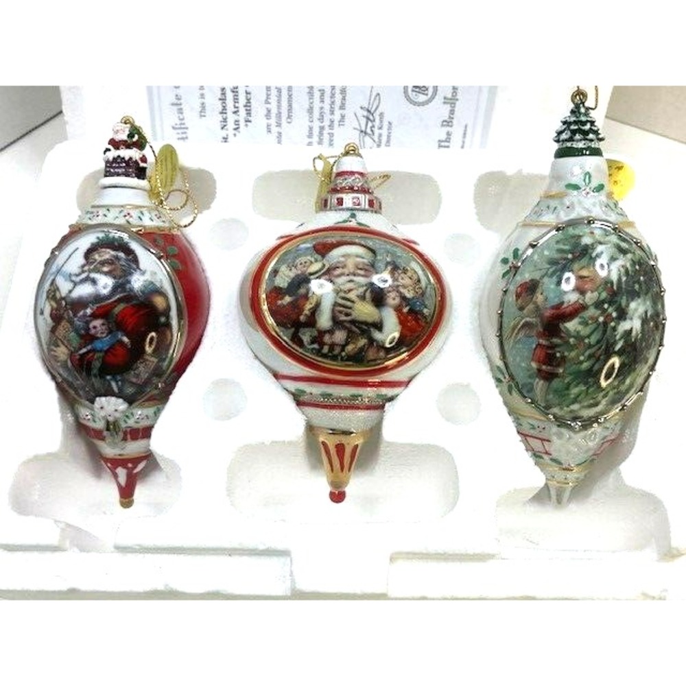 Premier Issue Bradford Editions Santa Millennial Heirloom Ornament 3pc Set *MINT
